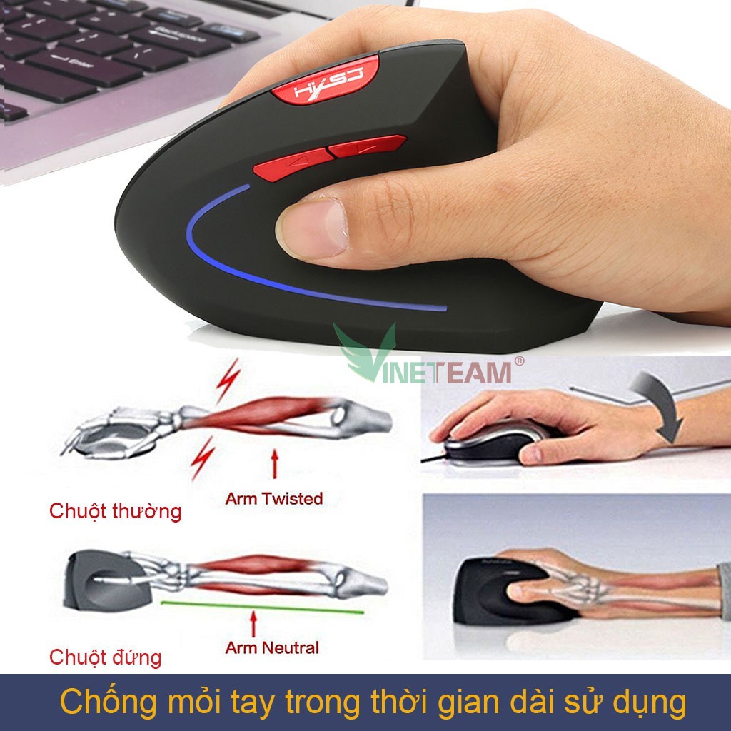 Chuột không dây kiểu đứng HXSJ T22 Sạc pin wireless USB 2.4GHz chống mỏi tay chuyên dùng cho pc laptop macbook -DC4592