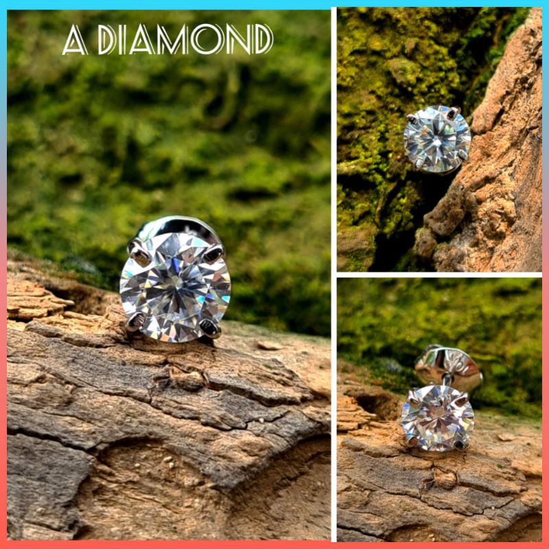 Bông tai Vàng trắng, Moissanite Mỹ. ĐẸP MÊ LI. Kim cương nhân tạo cao cấp Mỹ 3li, 4li, 4.5li, 5li, 5.4li, 6li. D, Vvs1