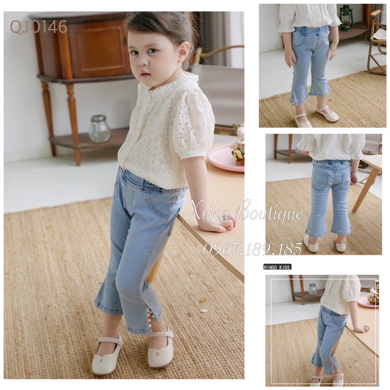 Quần Jeans Cao Cấp Bé Gái xẻ gấu đính đá [Ảnh Thật]