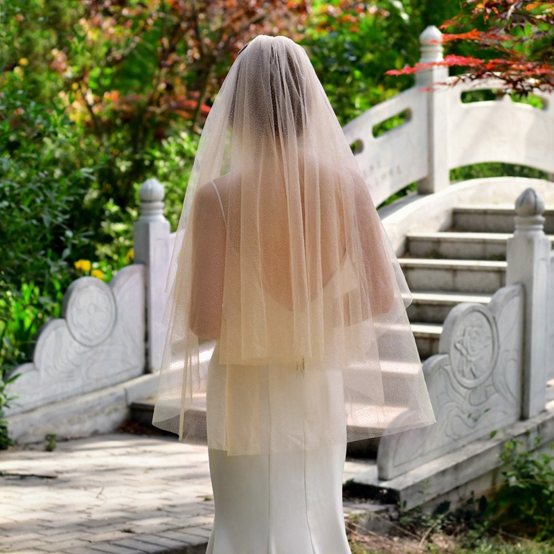 Mạng Che Mặt 2 Tầng Dài Lấp Lánh Cho Cô Dâu