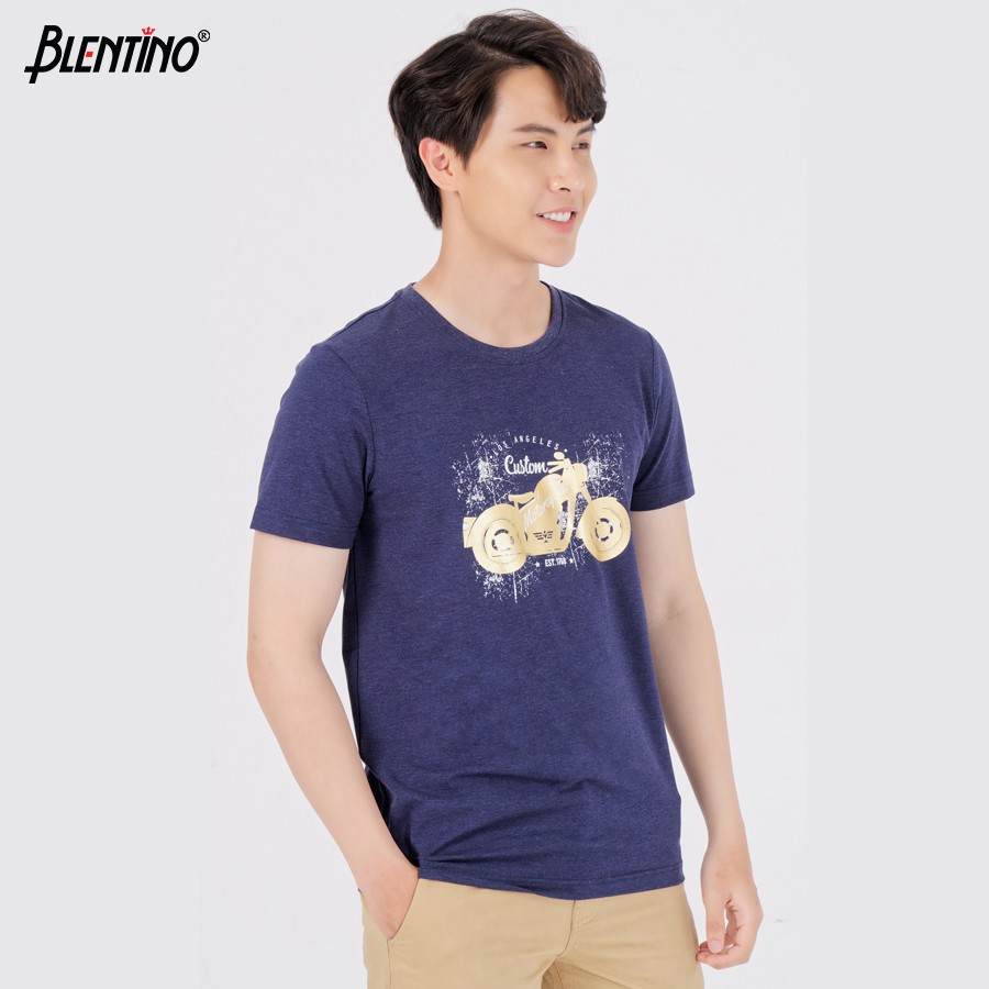 Áo Thun Nam Cổ Tròn in hình trẻ trungn BLENTINO TS20201 - Mẫu TS 100% Cotton