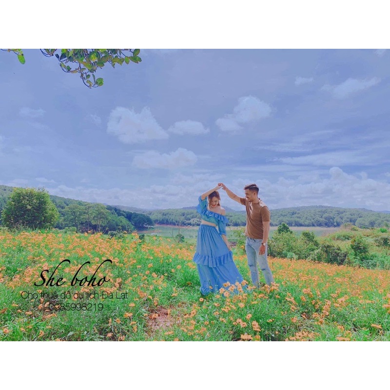 Set xanh biển trễ vai