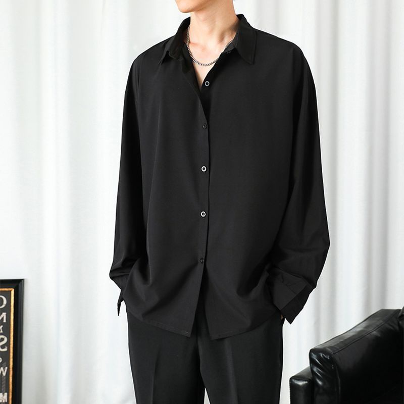 Áo Sơ Mi Lụa Tay Dài Dáng Rộng Màu Xám Thời Trang Cho Nam