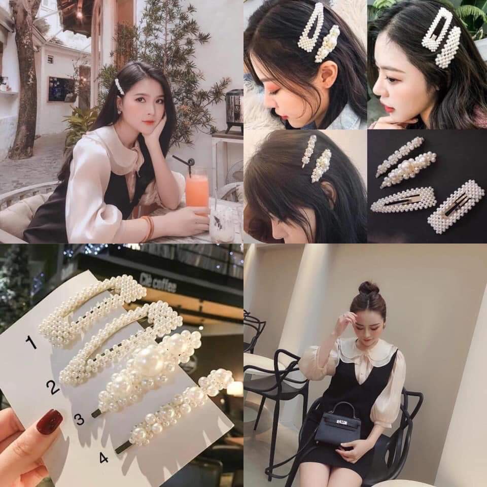 Set 4 Kẹp Tóc Đính hạt Siêu Xinh Kiểu Hàn Quốc