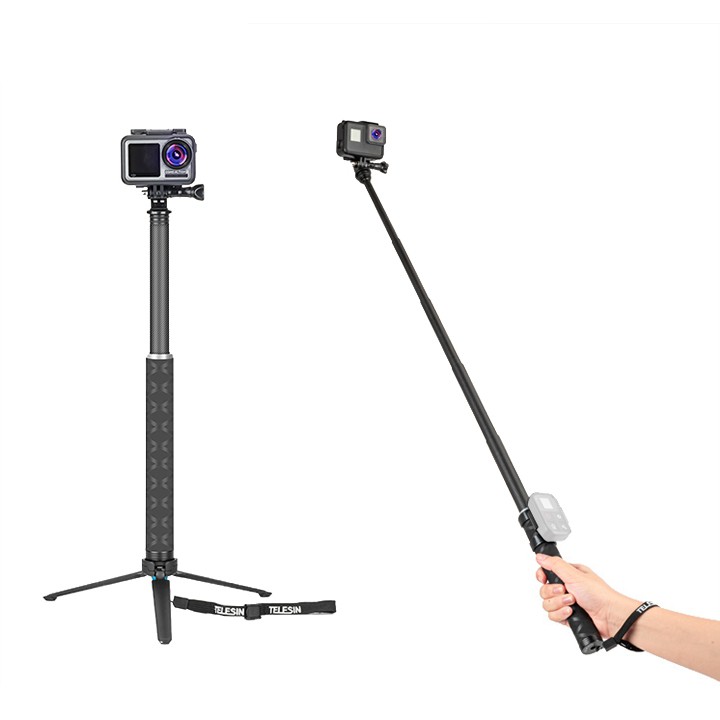 Tay cầm kèm chân GoPro và Action Carbon Telesin chính hãng