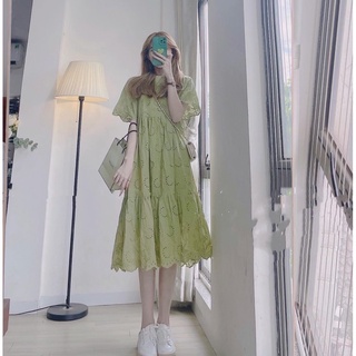 Váy xuông thô boy cổ tròn ( còn hồng- trắng- xanh kèm ảnh thật shop chụp)