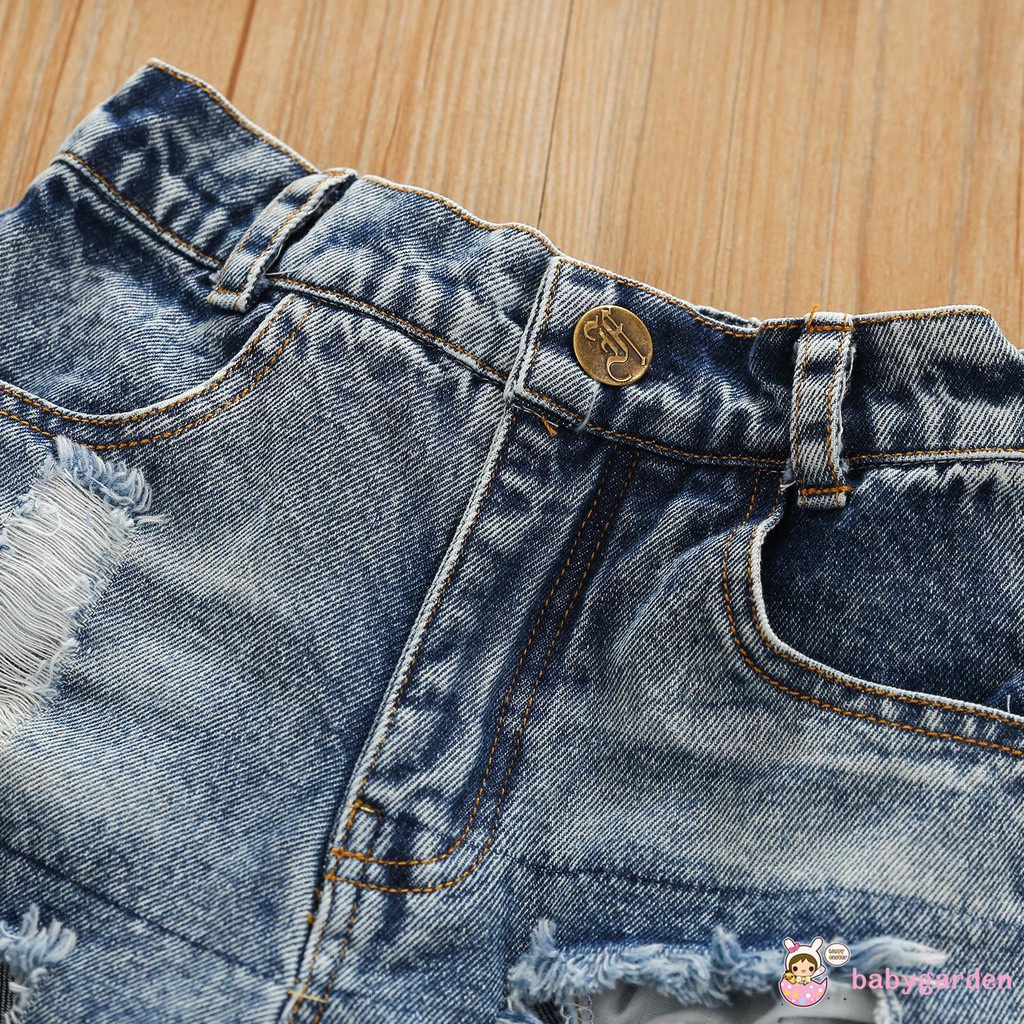 Bộ Áo Croptop Hai Dây Màu Trơn + Quần Jean Rách Dành Cho Bé Gái 18 Tháng Đến 6 Tuổi