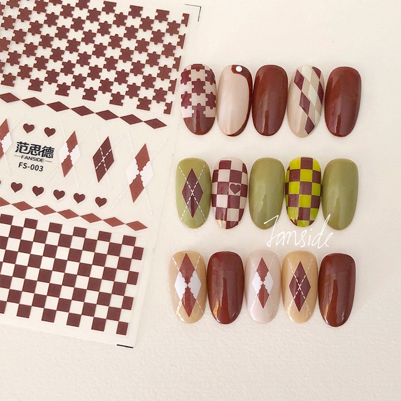 Album sticker kẻ ô Hàn dán trang trí móng