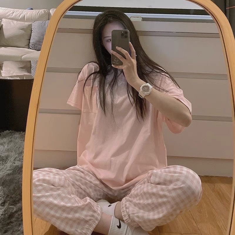bộ kẻ dài ulzzang 3 màu . set đồ ngủ dành cho nữ 3 màu hồng , tím , xanh | BigBuy360 - bigbuy360.vn
