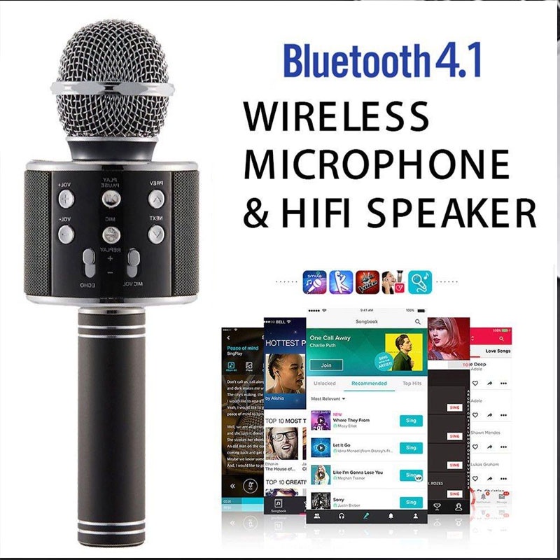 WS-858 Mic Hát Karaoke Bluetooth KL Không Dây Kèm loa Âm vang Ấm mic hát karaoke cầm tay mini micro hát trên xe hơi mic