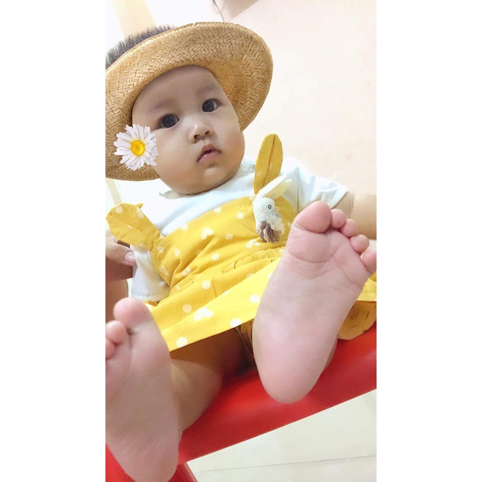RẺ ĐẸP Váy đầm yếm tai thỏ dễ thương cho bé yêu từ sơ sinh đến 12kg, chất cotton xuất dư thấm hút mồ hôi V8