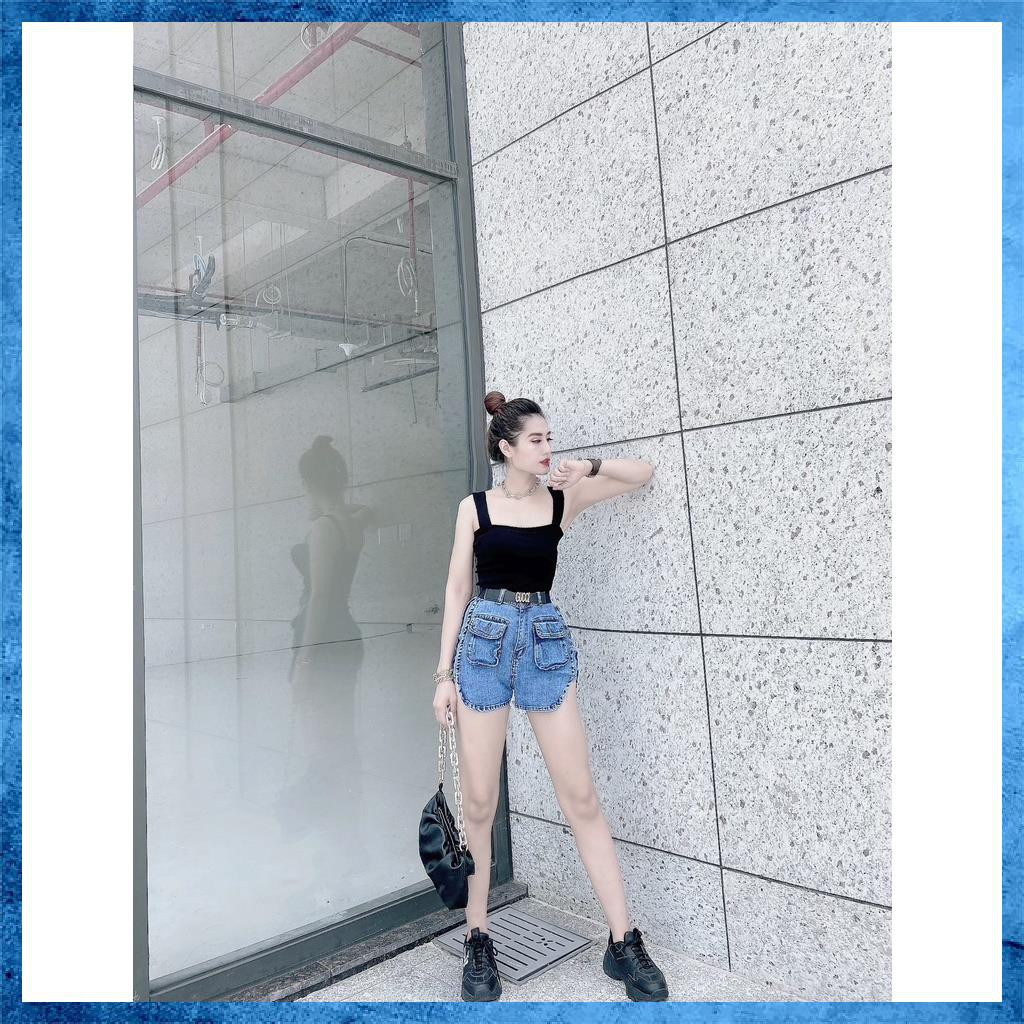 [Mã HUONGZOZO giảm 10K đơn 499K] Quần shorts jeans trơn, quần sooc bò lưng cao túi hộp xẻ sườn. Mã S0115 | BigBuy360 - bigbuy360.vn