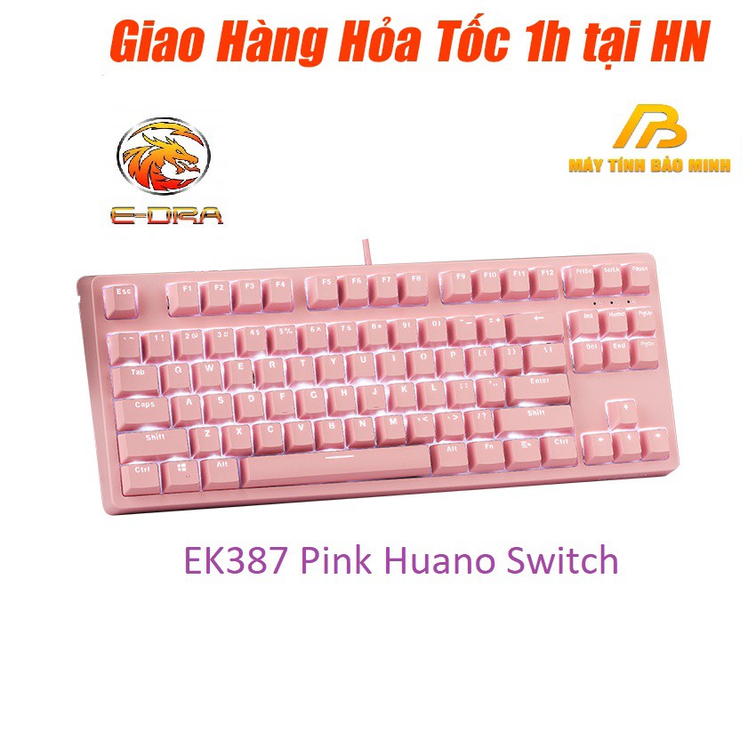 Bàn phím cơ E-Dra EK387 Dream Pink Huano Switch - Màu Hồng cực chất, cable Type C tháo rời - Hàng chính hãng BH 2 Năm