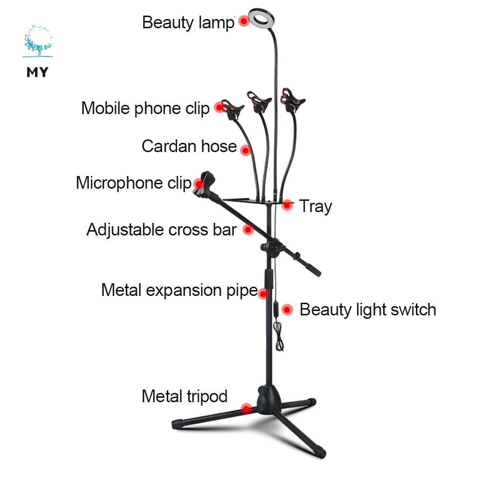 Vòng đèn chụp ảnh có chân đứng tripod + 3 giá đỡ điện thoại cho chụp ảnh/phát trực tuyến