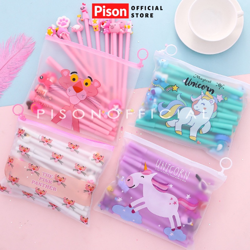 Set bút bi nước mực gel Pison loại 10 bút, 20 bút mực đen ngòi kim 0.38mm - Kèm ...