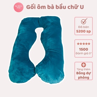 Gối ôm bà bầu chữ U vải nhung cao cấp, gối bầu hút chân không - Mẹ Min's Shop