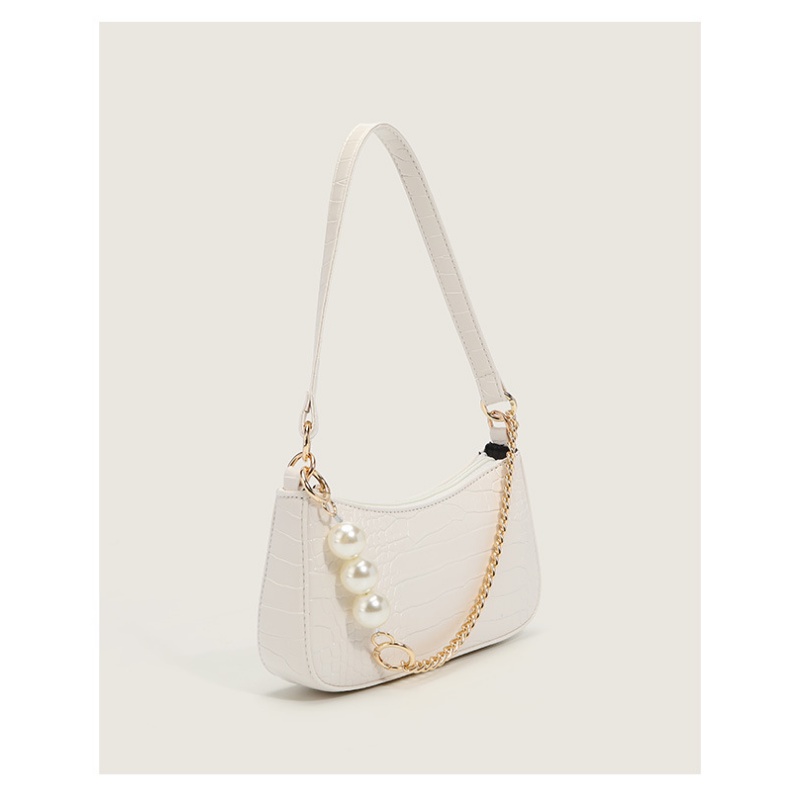 Túi Xách Đeo Vai Phối Dây Xích Đính Ngọc Trai Đơn Giản Xinh Xắn