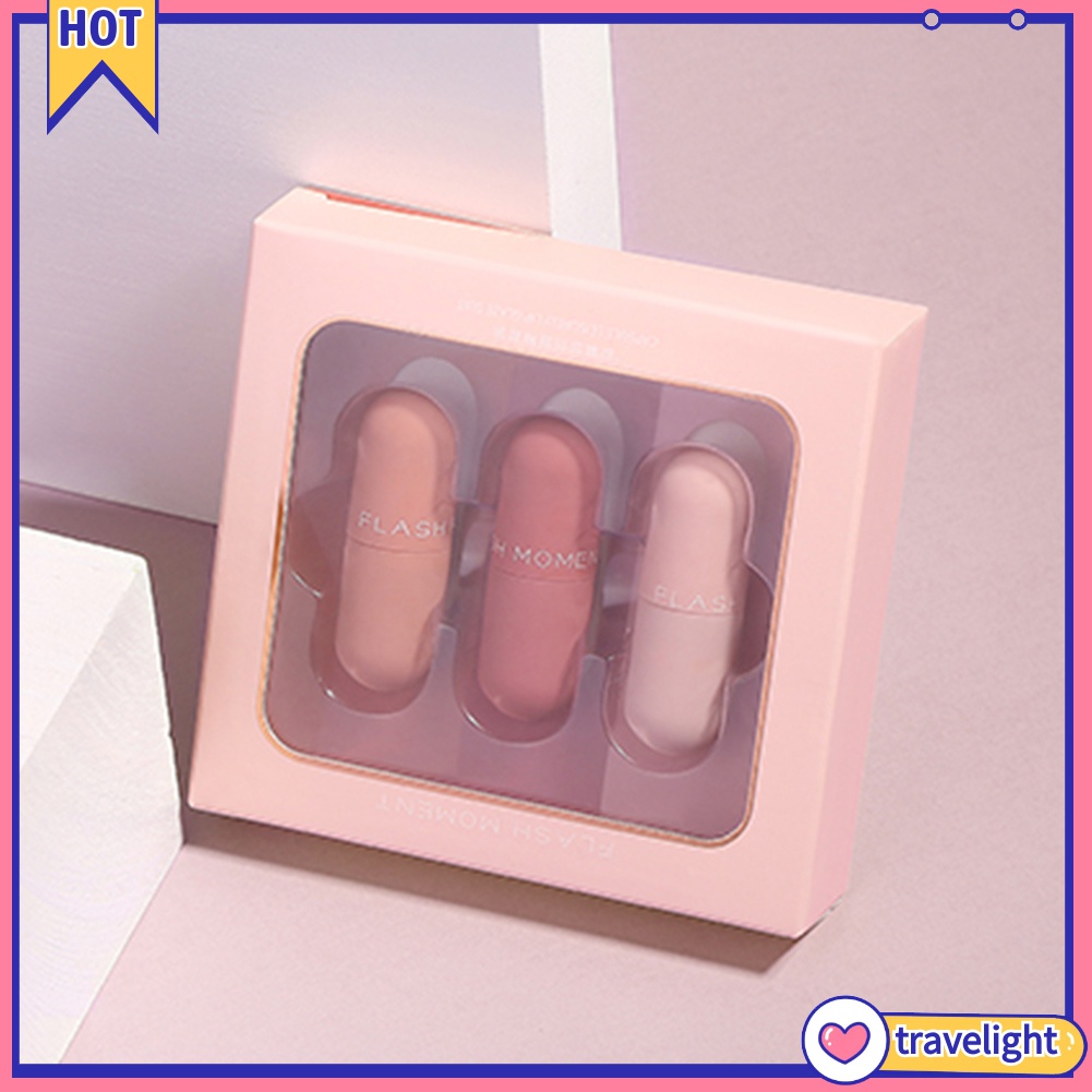 Set 3 son nhung lì dạng lỏng thiết kế vỏ hình viên thuốc mini dễ thương