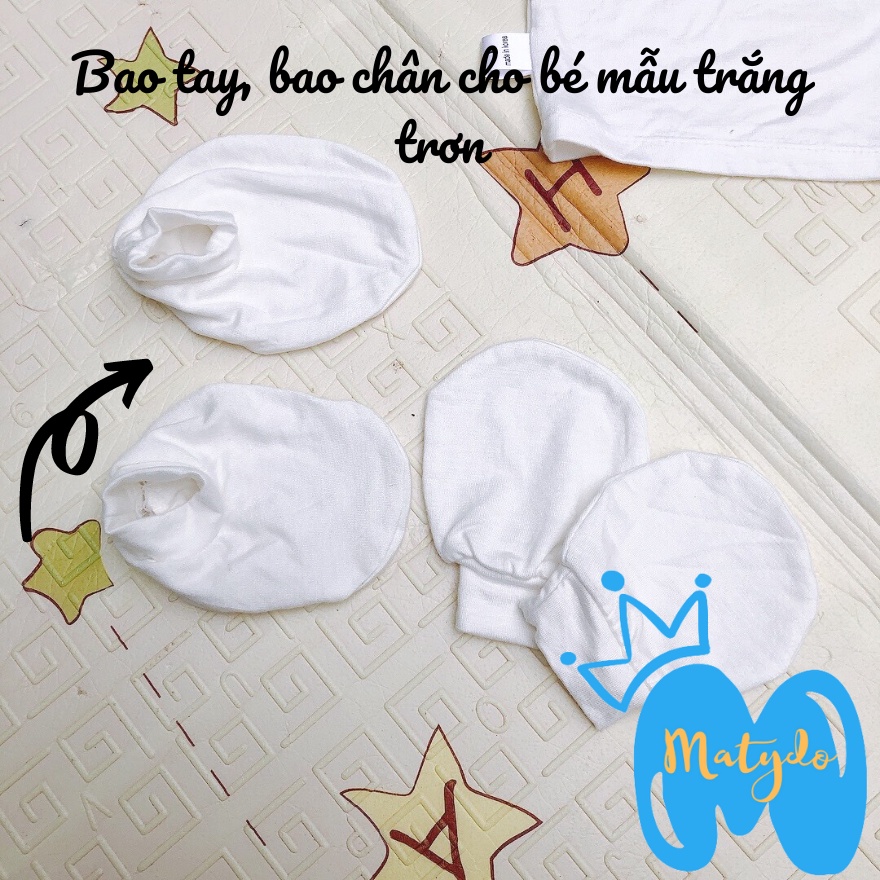 Quần áo sơ sinh set gồm mũ, bao tay, bao chân bé trai bé gái mùa hè đông giá rẻ cho bé MATYDO trắng SS711