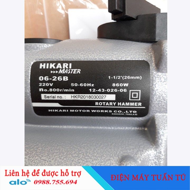 MÁY KHOAN VÀ ĐỤC BÊ TÔNG HIKARI 06-26B HIKARI THÁI LAN – 860W - 100% Dây đồng chịu nhiệt độ cao