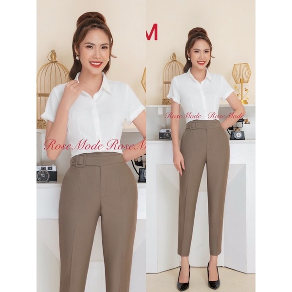 Quần baggy rose khuy bọc cao cấp chất mềm mịn co giãn cho nàng công sở