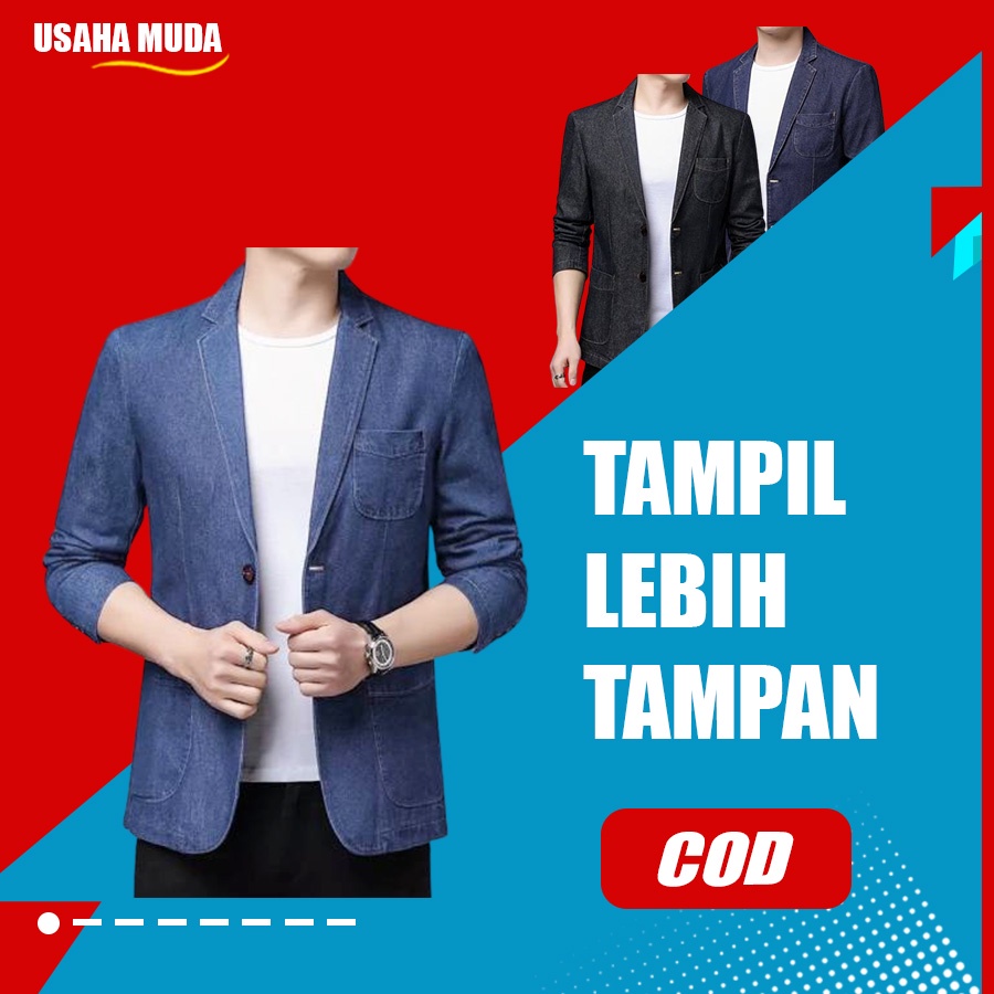 Usaha Áo khoác Blazer dáng ôm màu xanh Navy đen phong cách Hàn Quốc cho nam