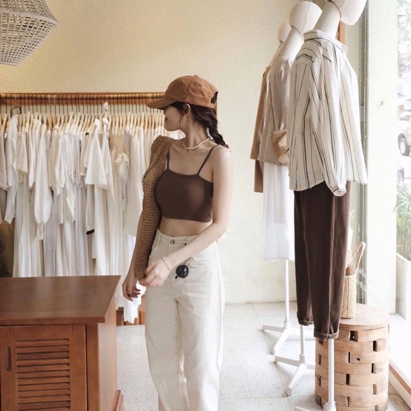 Áo bra nữ cotton dày dặn co giãn có mút form croptop