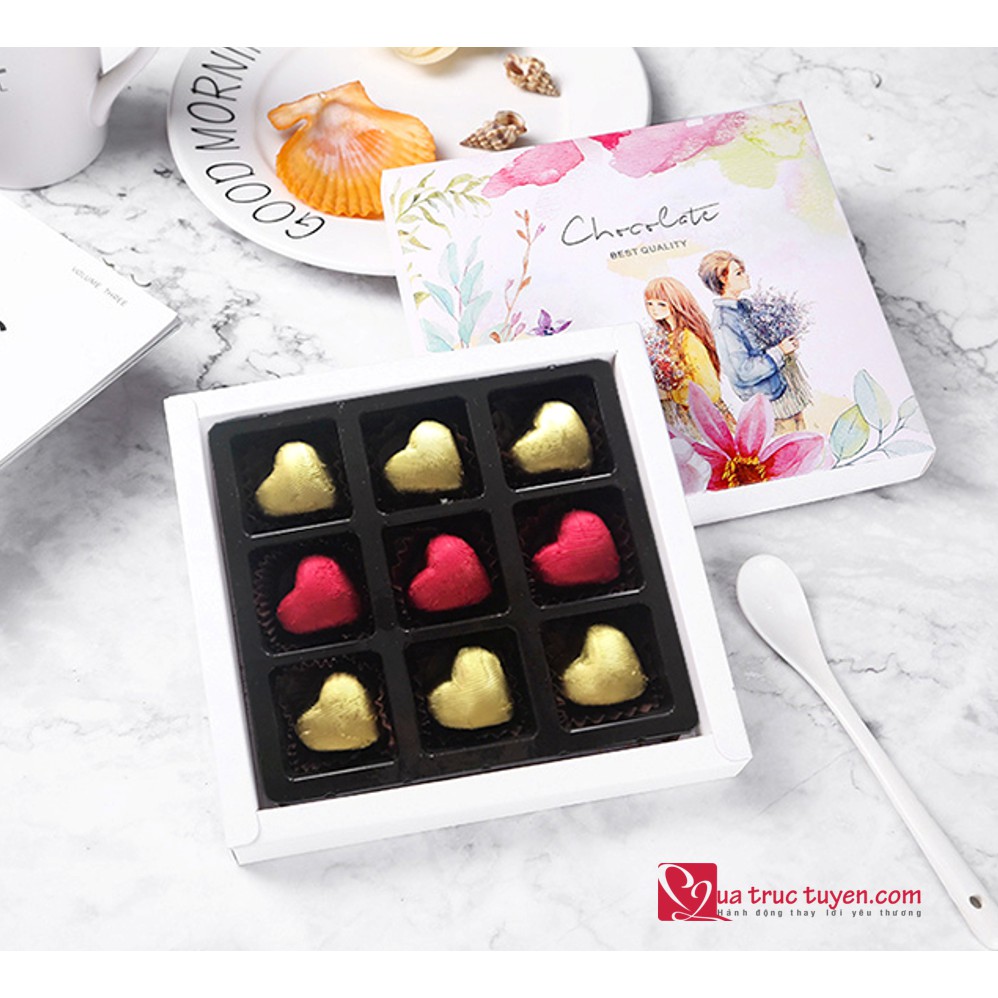 Socola quà tặng Tình yêu màu nắng - Hộp 9 viên kèm túi quà dễ thương
