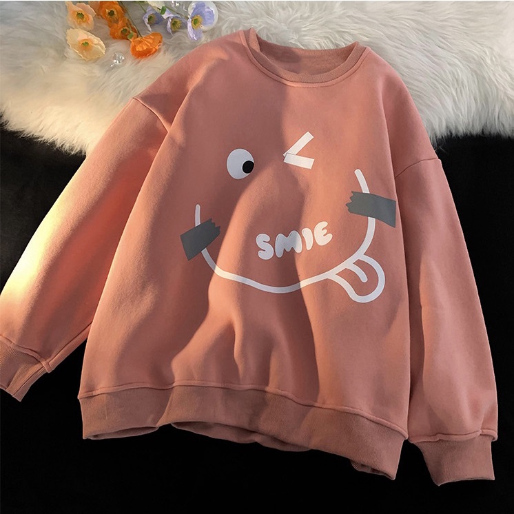 Áo thun ZHELIHANGFEI tay dài dáng rộng họa tiết in dễ phối đồ cho nữ