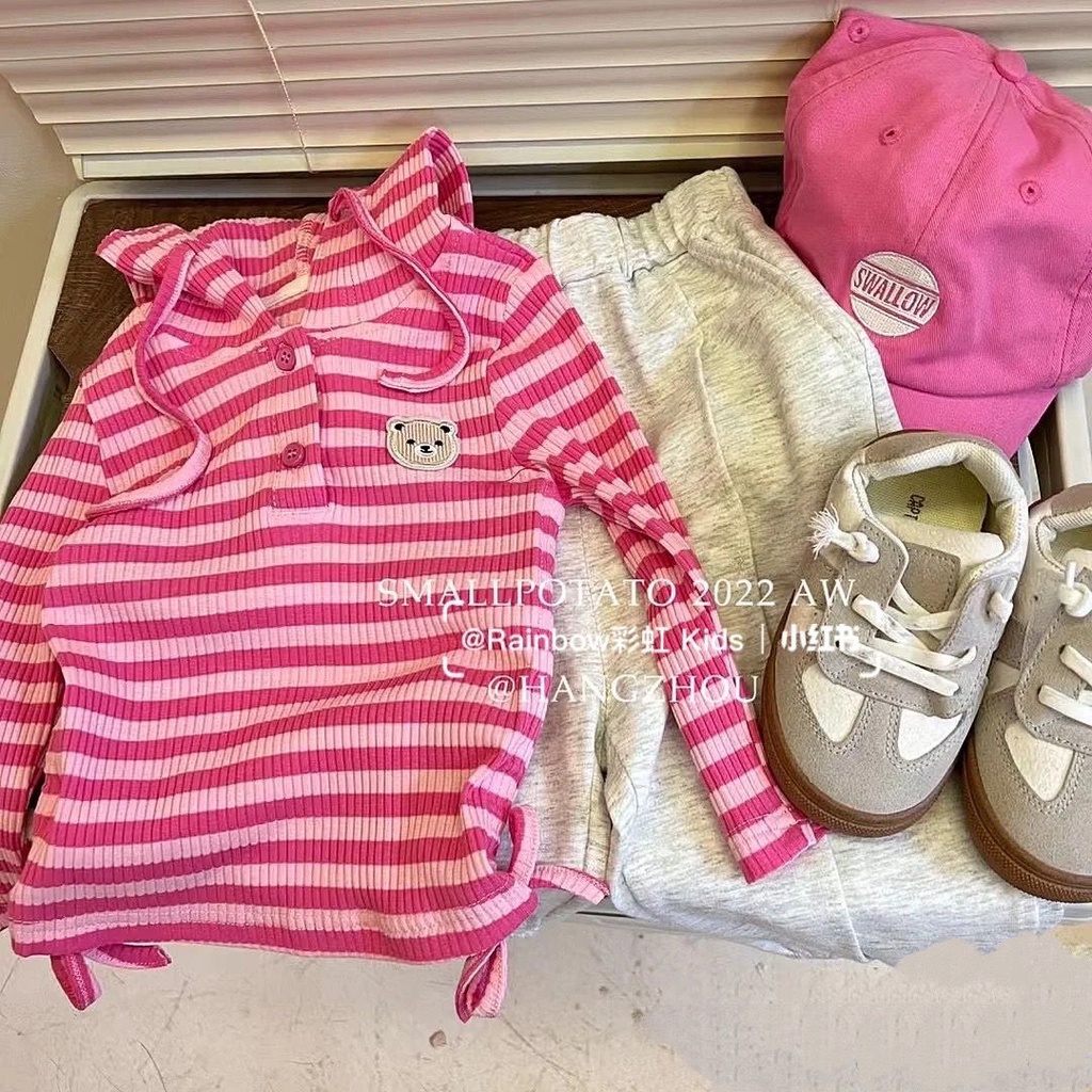 [Babycat] Hàng Có Sẵn Áo Khoác Cardigan Kẻ Sọc Phong Cách Hàn Quốc Nhật Bản Mới 2022 Thoải Mái Dễ Phối Đồ Cho Trẻ Mẫu Giáo