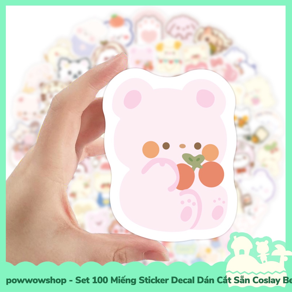 [Sẵn VN - Hỏa Tốc] Set 100 Miếng Sticker Decal Cắt Sẵn DIY Dán Trang Trí Vật Dụng Mẫu Cosplay Cute Bear Babie