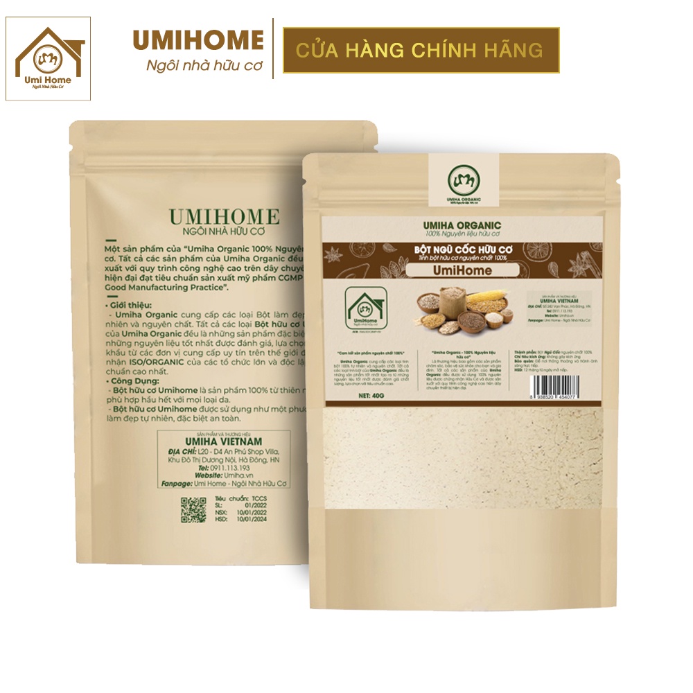 Bột Ngũ Cốc đắp mặt nạ hữu cơ UMIHOME nguyên chất 40g | Cereal 100% Organic