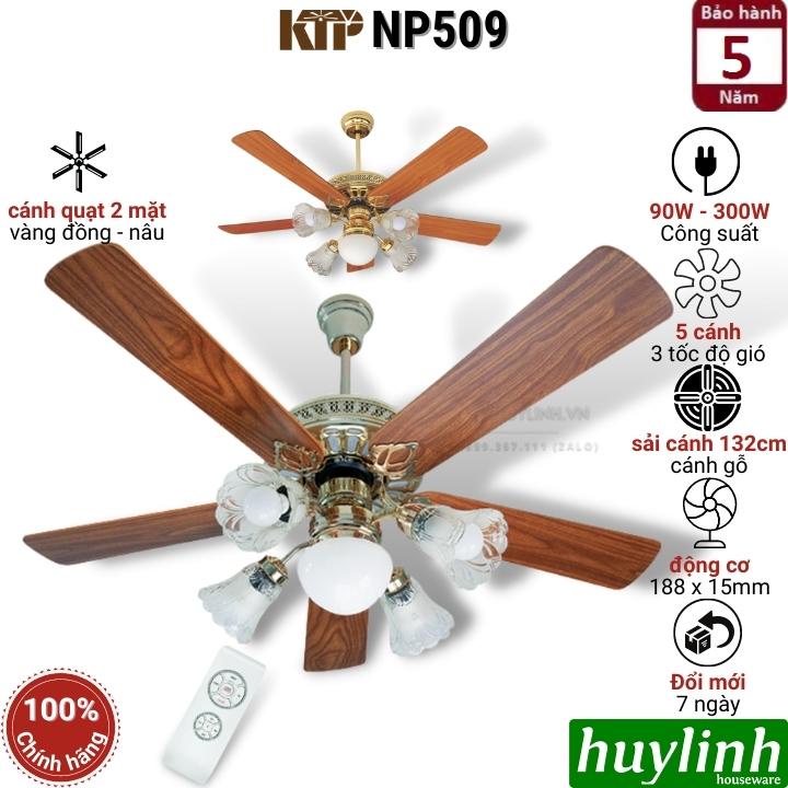 [Mã 44ELSALE1 giảm 5% đơn 3TR] Quạt trần cánh gỗ đèn chùm Kim Thuận Phong KTP NP509 - 5 cánh