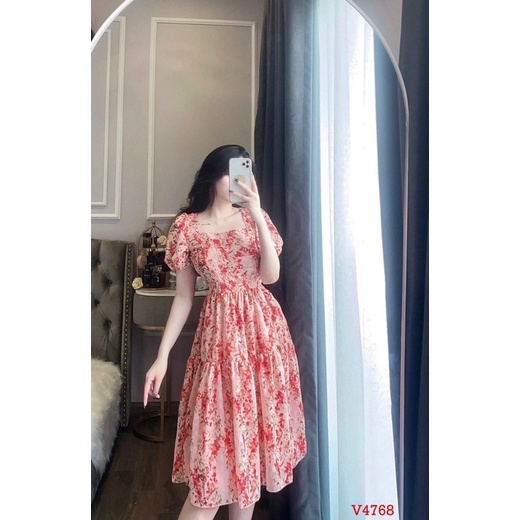 Đầm Hoa Tiểu Thư Tay Phồng Voan Lụa 2 Lớp