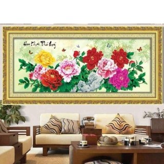 [ SALE] Tranh đính đá hoa mẫu đơn 150x60cm