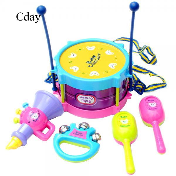 Cday Musical Instrument Toy Drum Drumstick Shaking Bell Trumpet Sand Hammer Toys Set