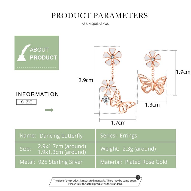 Đôi Bông Tai BAMOER BSE100 Bạc 925 Thật Nạm Đá Mặt Hình Bướm Và Hoa Dành Cho Nữ