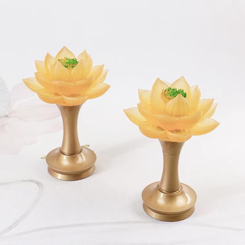 CẶP 2 CÂY ĐÈN LED HOA SEN LƯU LY THỜ CÚNG TRANG TRÍ
