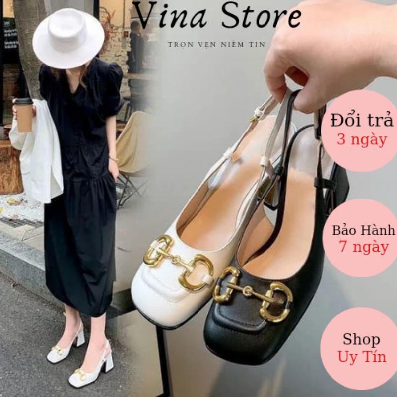 GIÀY SỤC SANDAL CAO GÓT NỮ ĐẾ VUÔNG BÍT MŨI HỞ GÓT 5- 7 Phân màu đen trắng quai khóa xích hot 2022 - mã S046