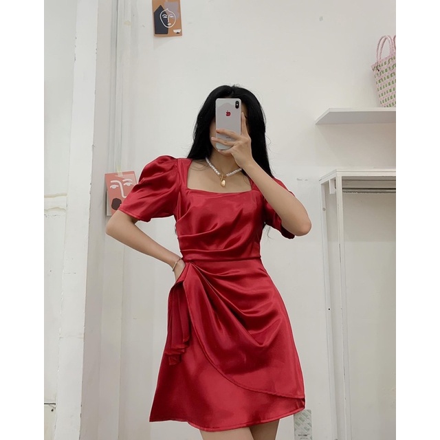 Đầm phi bèo nhún hông