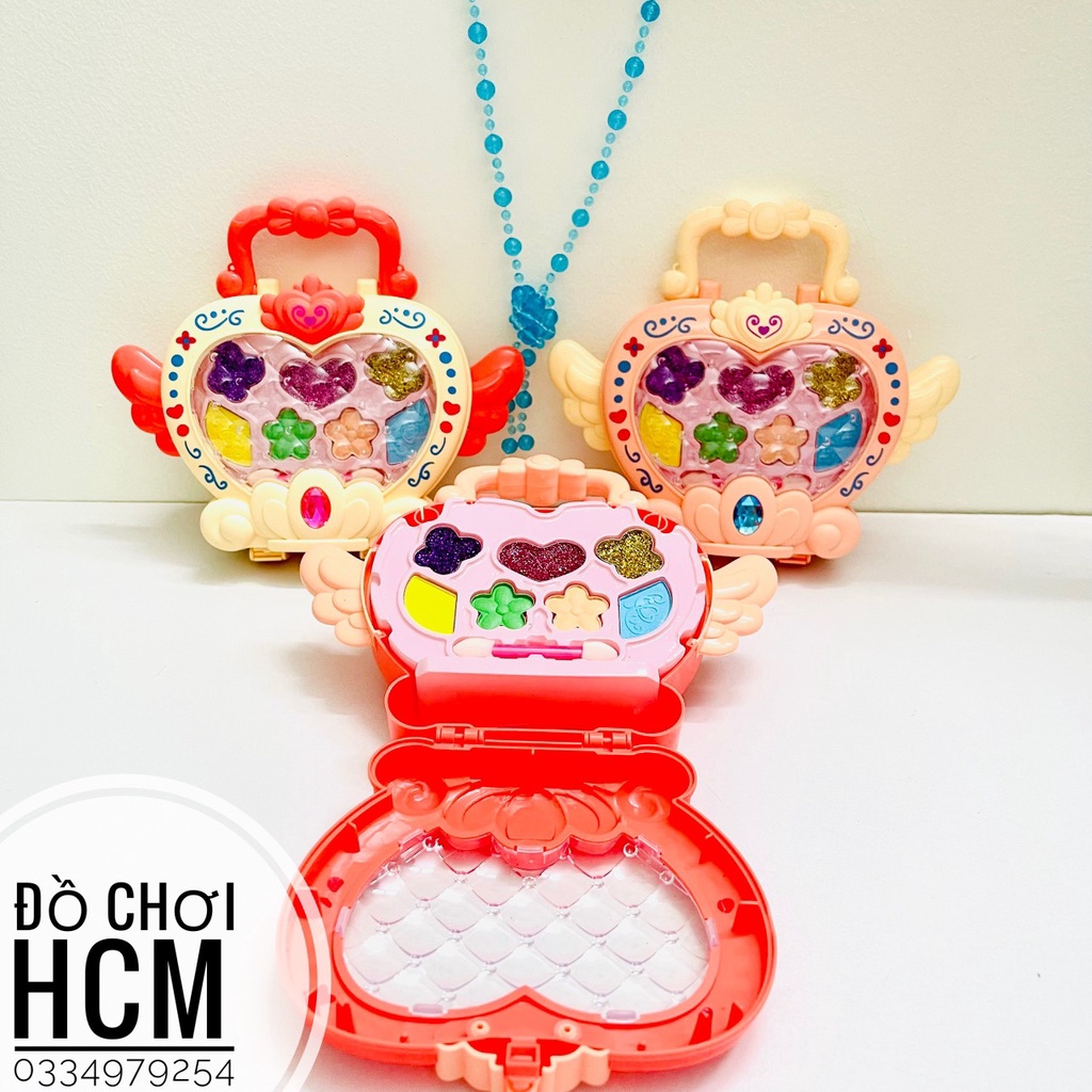 Đồ chơi trẻ em vali trang điểm có dây đeo, phấn thật dành cho bé gái thích make up cô dâu, búp bê công chúa