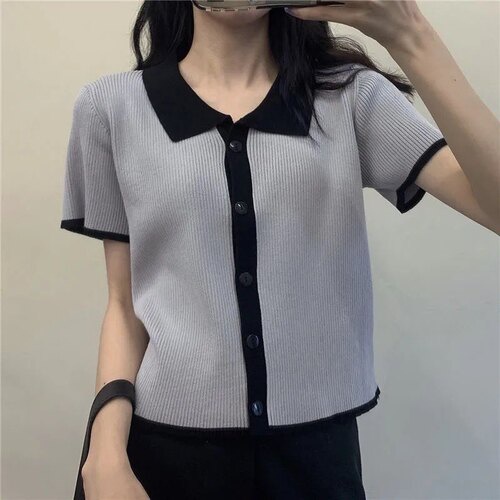 Áo kiểu len tăm dáng croptop nữ ulzzang tay ngắn (ảnh thật)
