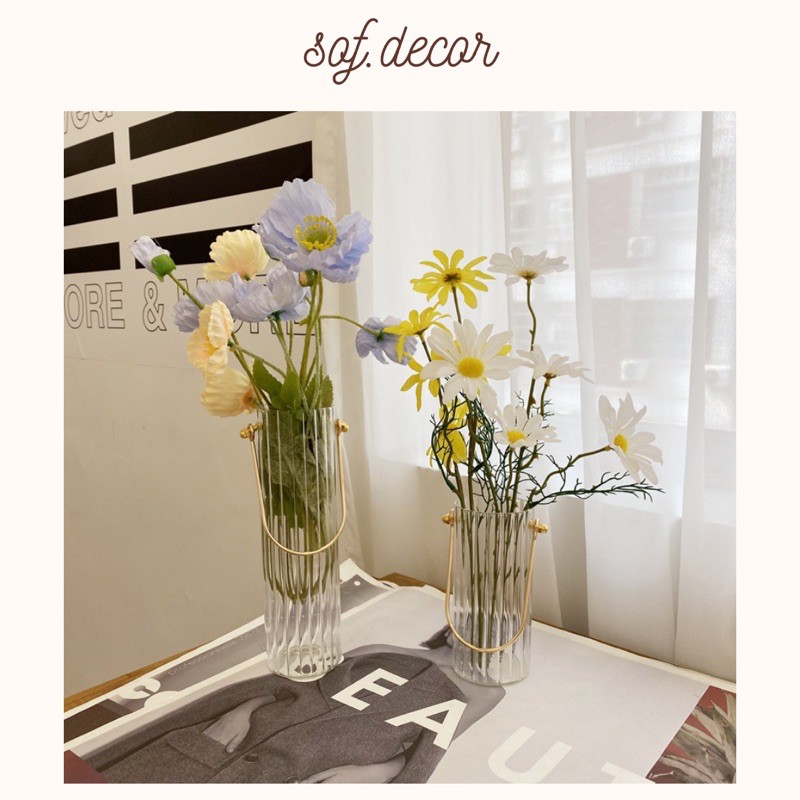 Lọ hoa dài quai sắt cắm hoa trang trí phong cách Hàn Quốc - Décor nhà Sò