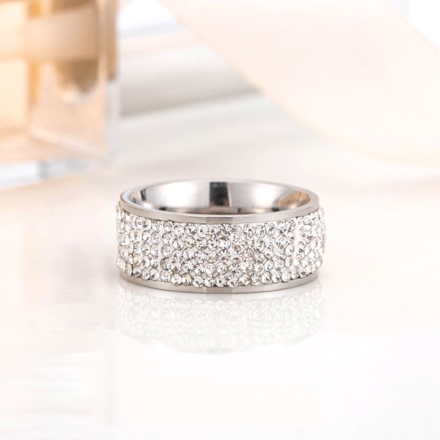 Nhẫn nam nữ đính đá thép titan không gỉ, thời trang cá tính cực ngầu