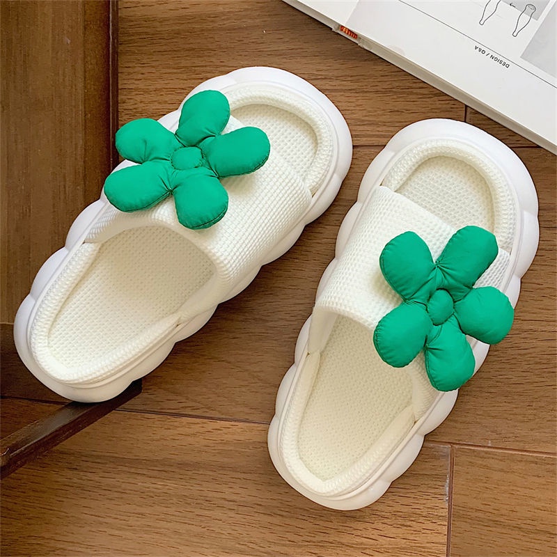 Oeteo Dép Đi Trong Nhà Đế Dày Bằng Vải Lanh Cotton Họa Tiết Hoa Cho Nữ