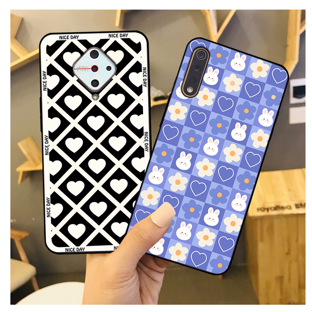 Ốp lưng Vivo S1 - Vivo S1 Pro in hoạ tiết caro trái tim đen trắng, gấu bear cute đáng yêu