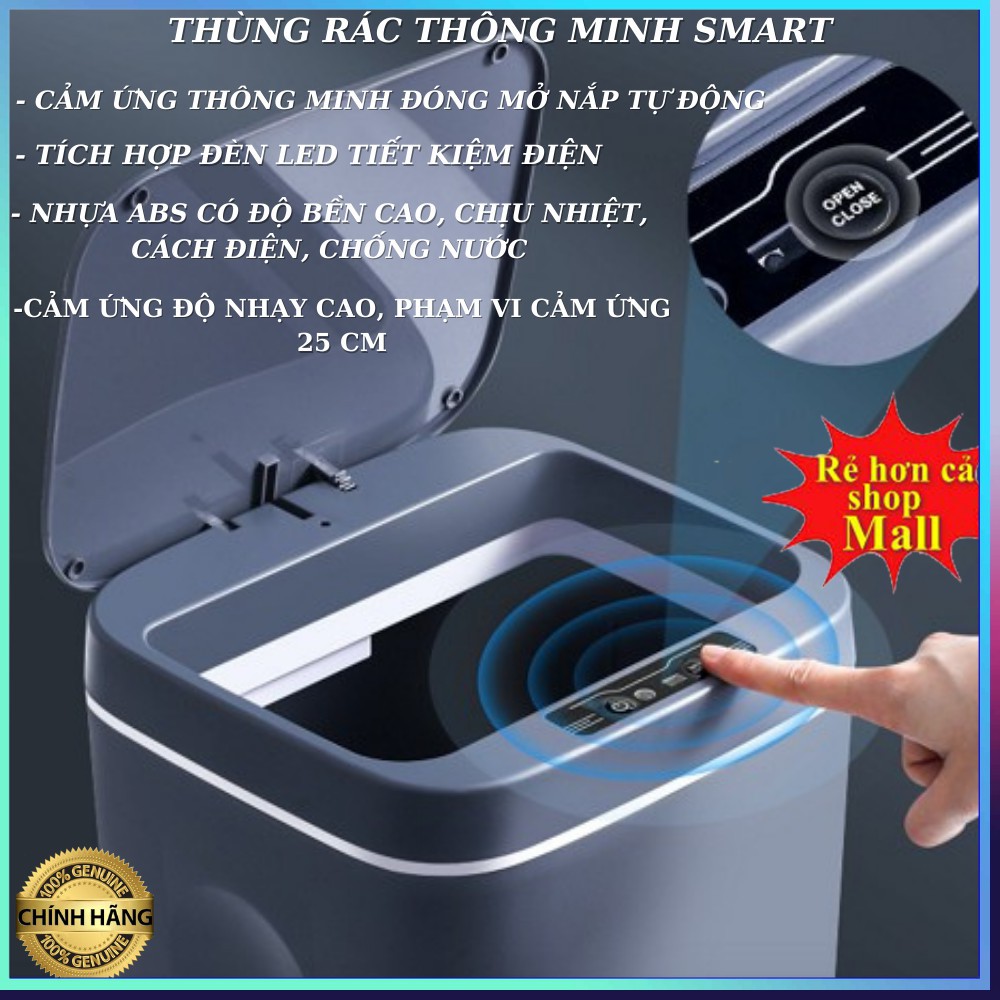 Thùng rác thông minh smarthome , cảm ứng tiện lợi đóng mở 0.3S , thùng rác kháng khuẩn dung tích 15L , BH 12 THÁNG