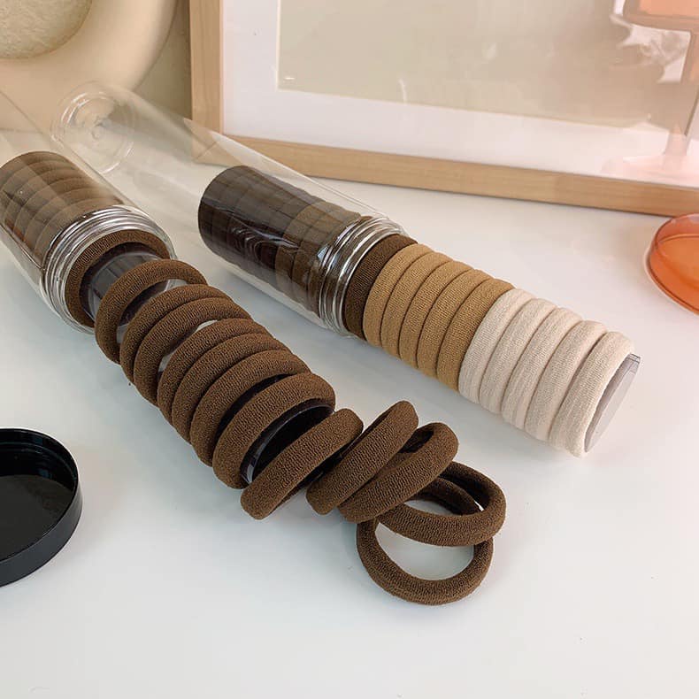 [Set 20] Chun Buộc Tóc Nhiều Màu Sắc Có Ống Đựng Trong Suốt