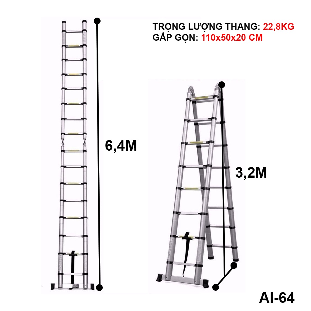 Thang nhôm rút chữ A NIKITA AI64 ( 3.15m x 3.15m )