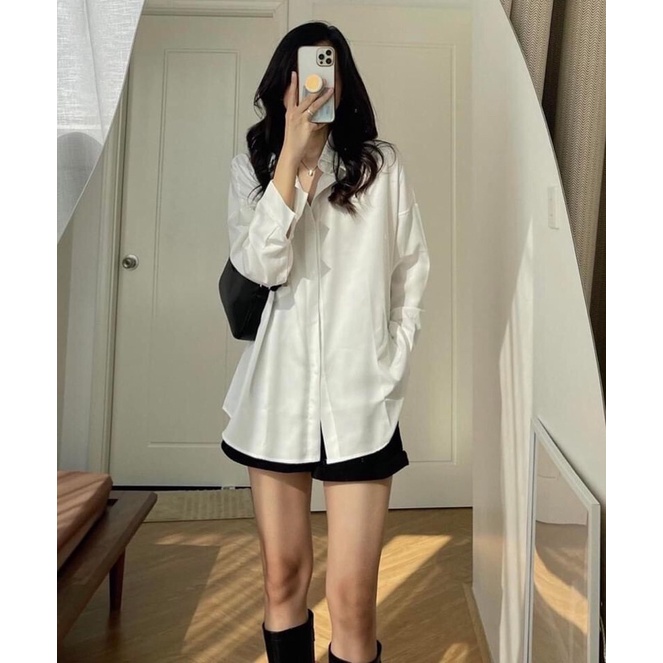 Áo Sơ Mi Trơn Dài Tay Nữ [FREESHIP] 🌸 Thun polo form rộng bánh bèo màu TRẮNG | HỒNG | ĐỎ cá tính Ulzzang 🌸 | BigBuy360 - bigbuy360.vn